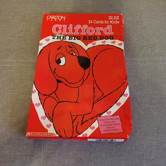 Clifford the Big Red Dog Valentine's Day Cards Vintage NOS 1998 w/ FLAW - Picture 1 of 6